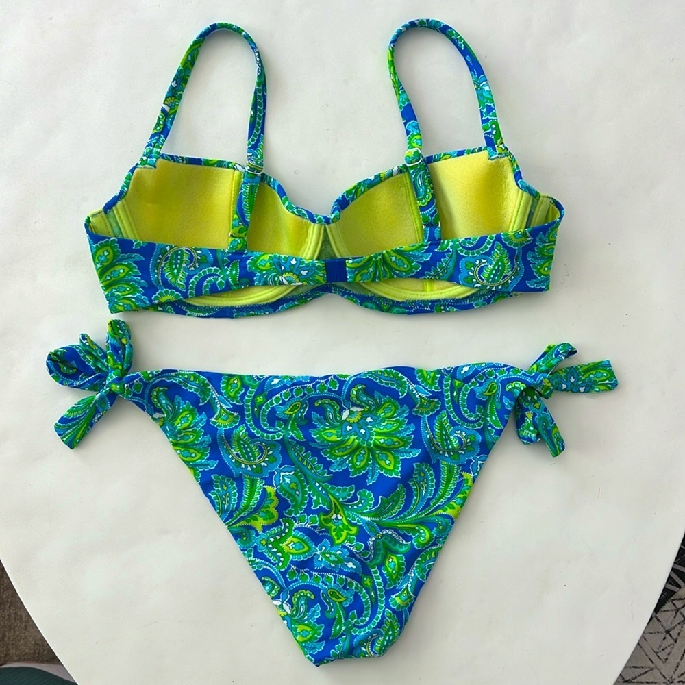 CALZEDONIA COBEY Bikini Paisley Blue and Green Sz Small - Picture 3 of 7